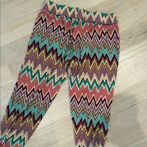 Lauren Moshi Chevron Print Stretch Leggings - Teal, Coral & Yellow